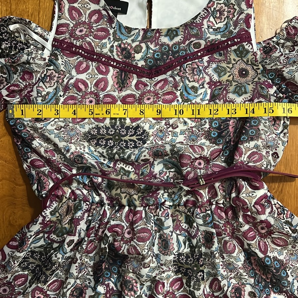 Amy’s Closet Burgundy Floral Cold Shoulder Dress Size 16 3/4 Sleeve Wedding - Picture 6 of 8